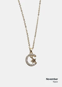 Miss A Birthstone Necklace - Moon + Star