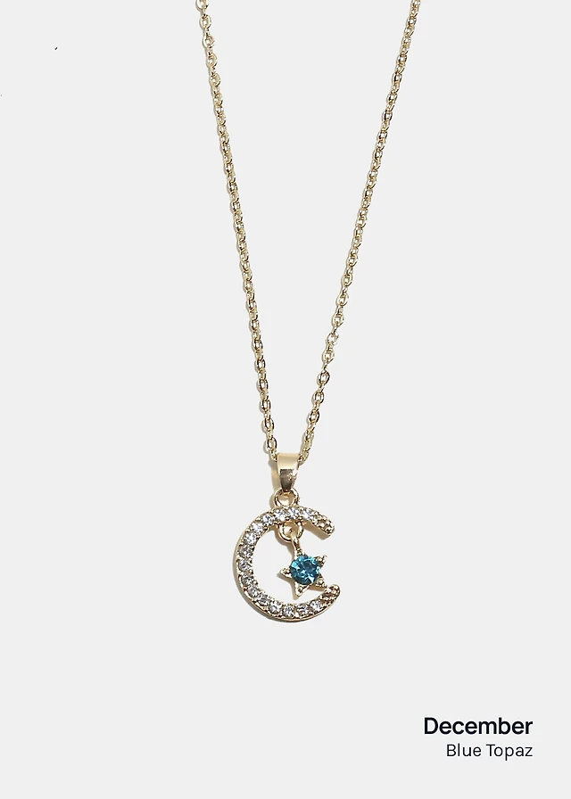 Miss A Birthstone Necklace - Moon + Star