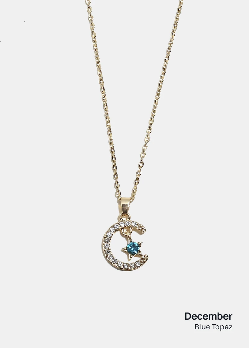 Miss A Birthstone Necklace - Moon + Star