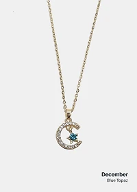 Miss A Birthstone Necklace - Moon + Star