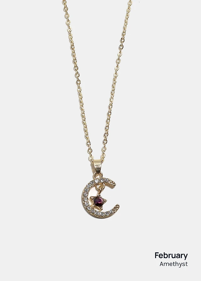 Miss A Birthstone Necklace - Moon + Star