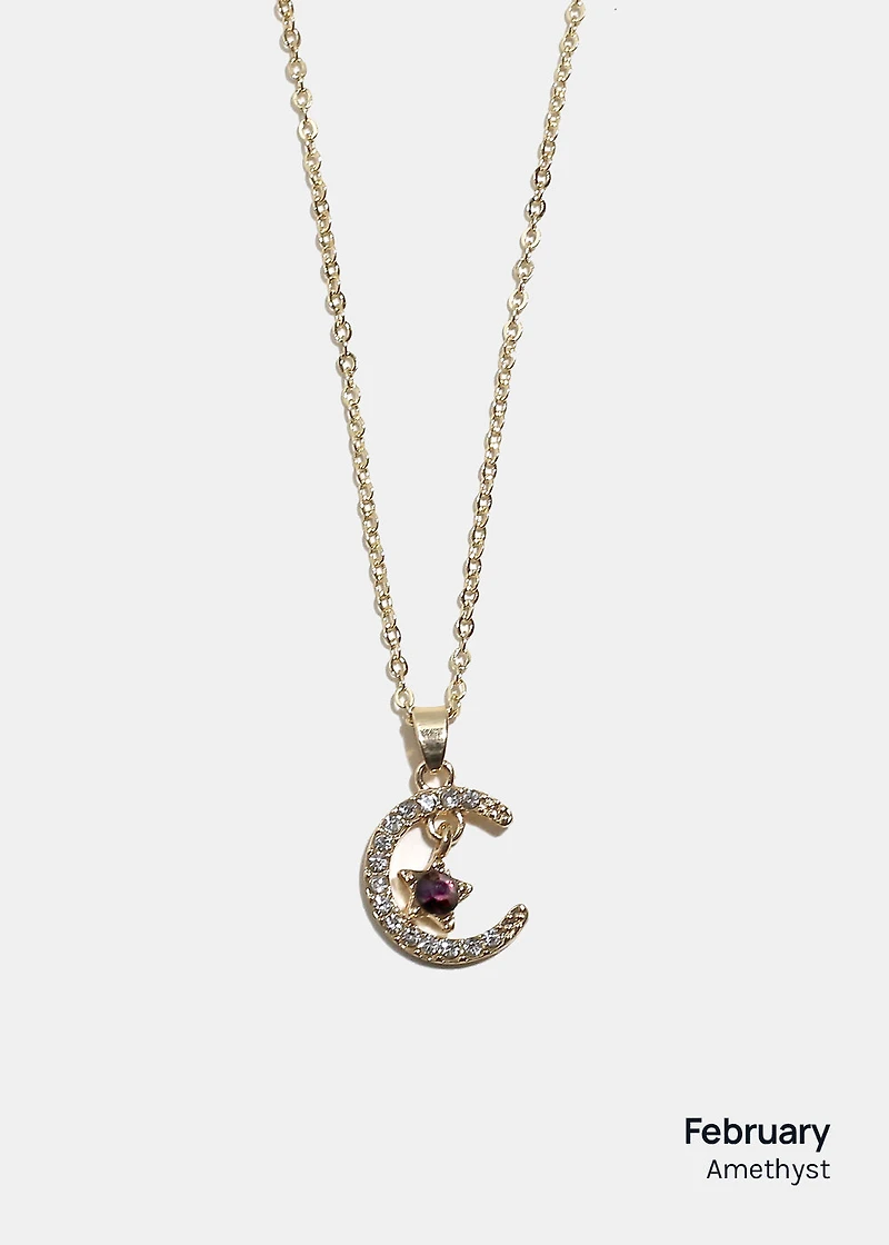 Miss A Birthstone Necklace - Moon + Star