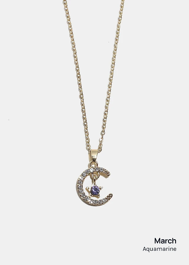 Miss A Birthstone Necklace - Moon + Star