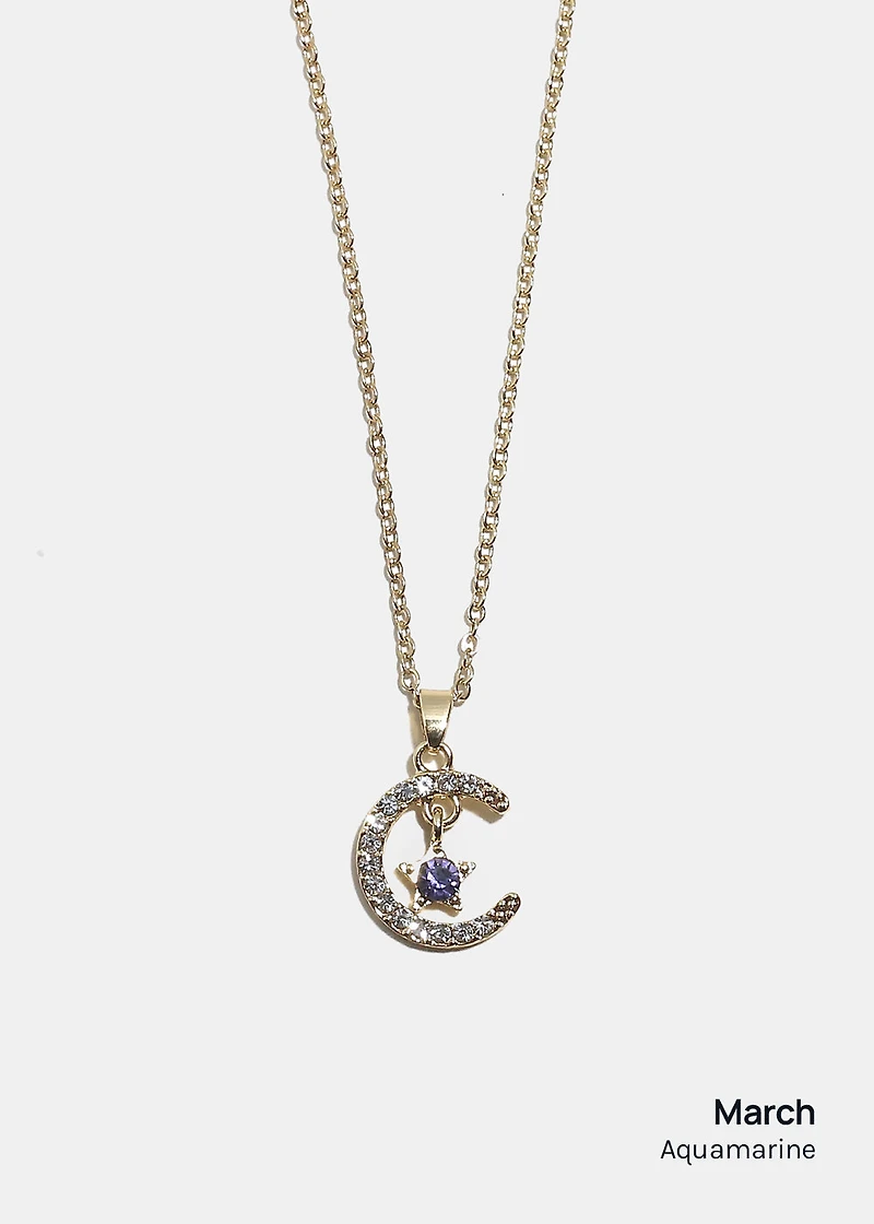 Miss A Birthstone Necklace - Moon + Star