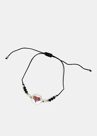 Rhinestone Heart Drawstring Bracelet