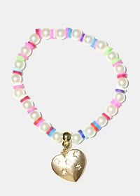 Heart Charm Pearl & Bead Bracelet