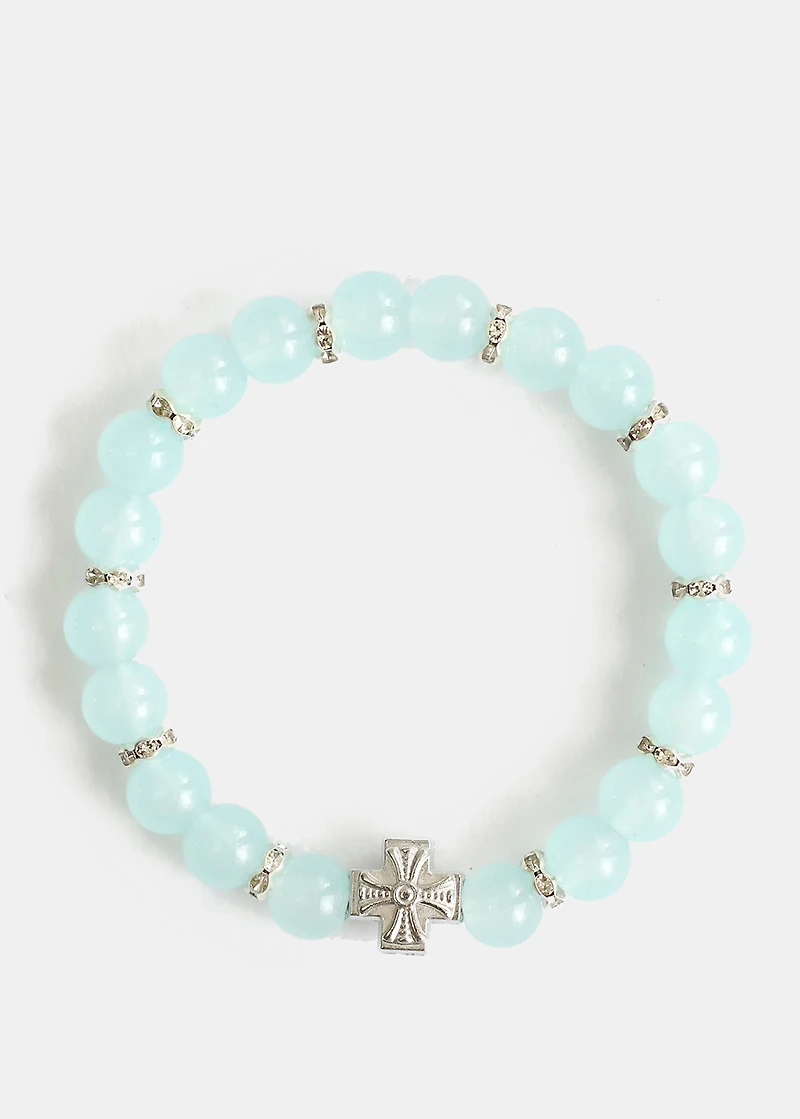 Bead & Rhinestone Bracelet with Cross