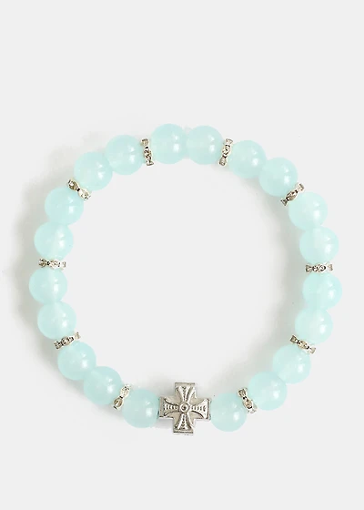 Bead & Rhinestone Bracelet with Cross