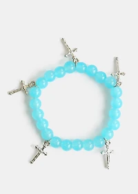 Beaded Bracelet with Silver Crosses