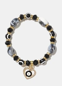 Heart & Evil Eye Beaded Bracelet