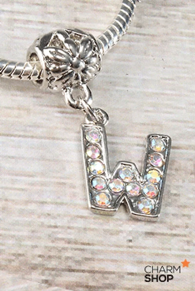 Letter W Rhinestone Bead Charm