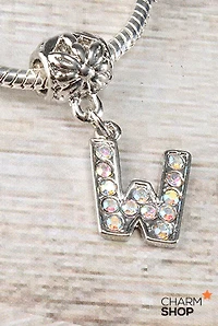 Letter W Rhinestone Bead Charm