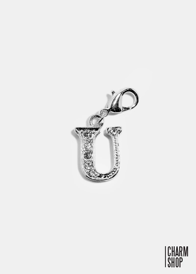 Silver Clear Initial U Dangle Charm