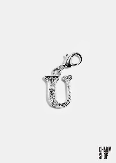 Silver Clear Initial U Dangle Charm
