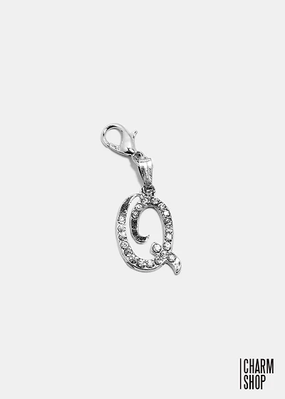 Silver Clear Italic Initial Q Dangle Charm