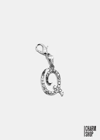 Silver Clear Italic Initial Q Dangle Charm