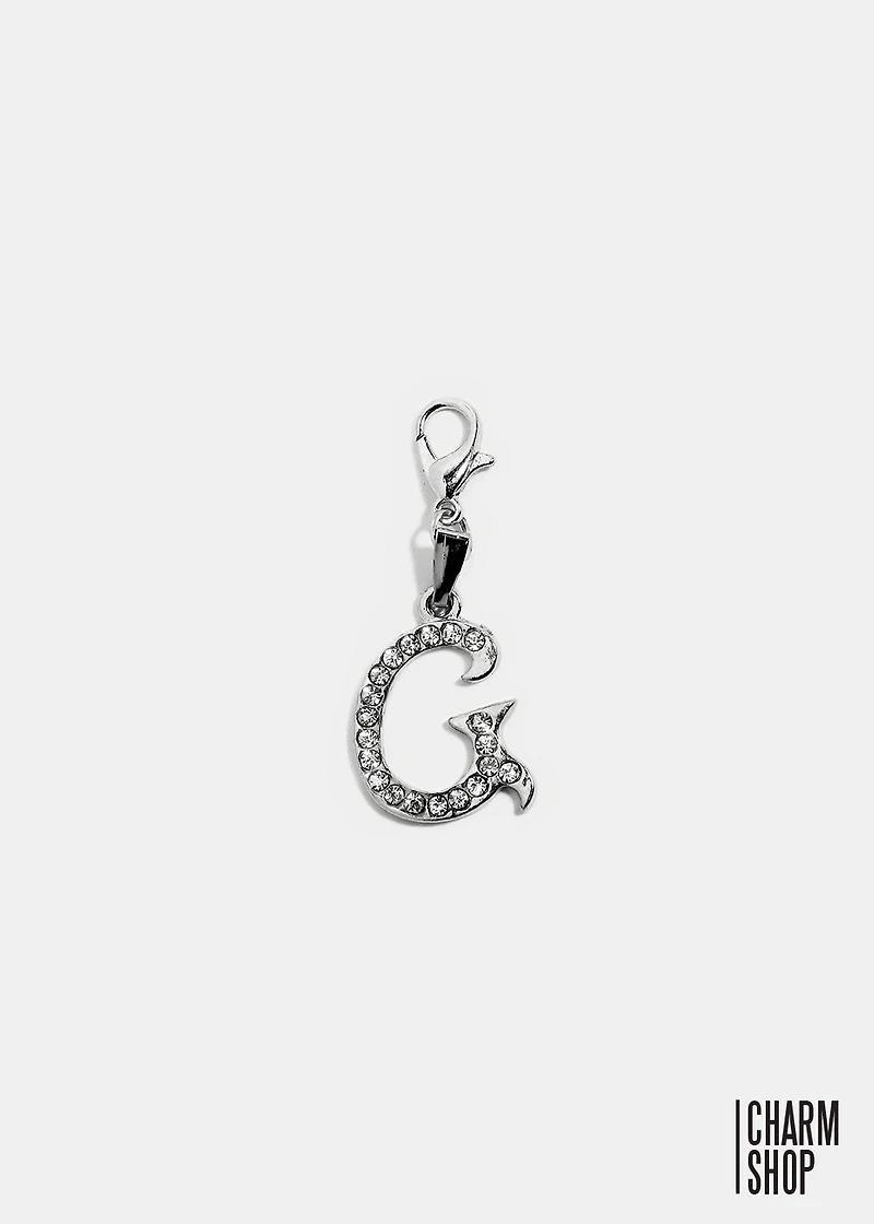 Silver Clear Italic Initial G Dangle Charm