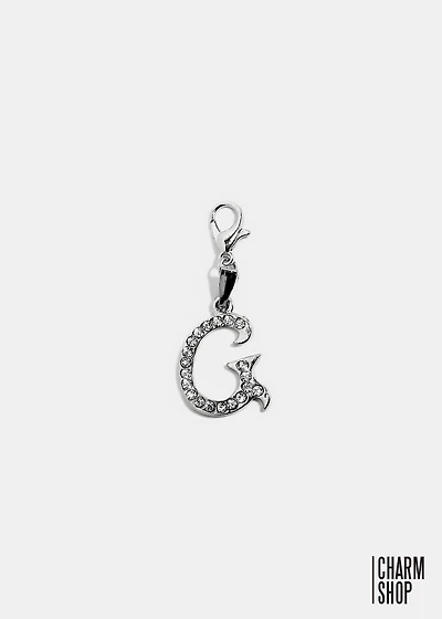 Silver Clear Italic Initial G Dangle Charm