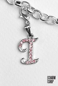 Silver Pink Italic Initial I Dangle Charm