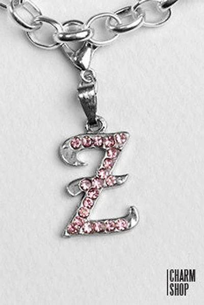 Silver Pink Italic Initial Z Dangle Charm