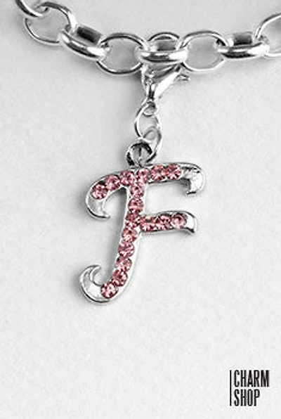 Silver Pink Initial F Dangle Charm