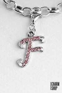 Silver Pink Initial F Dangle Charm