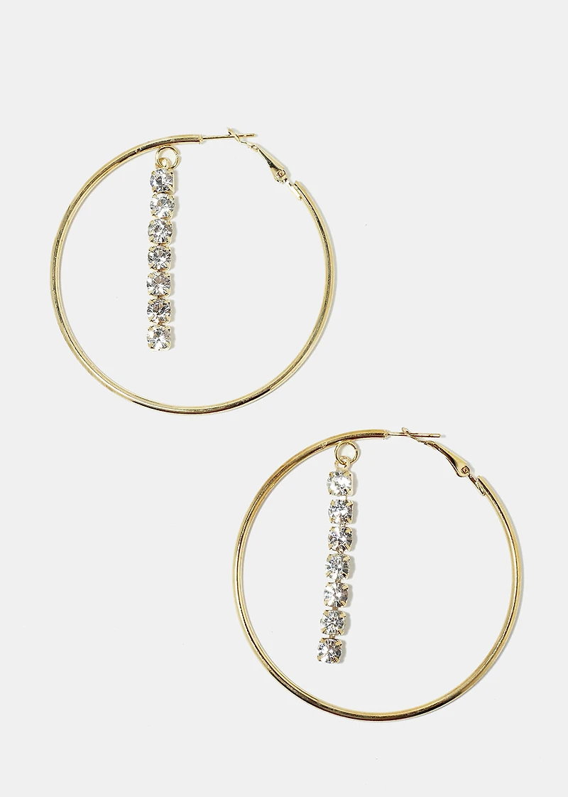 Rhinestone Dangle Hoop Earrings