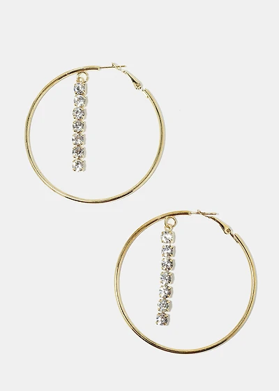 Rhinestone Dangle Hoop Earrings