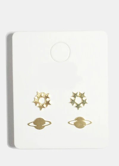 2-Pair Star & Planet Stud Earrings