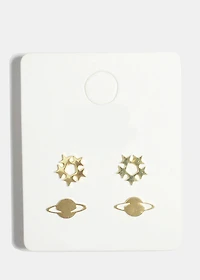 2-Pair Star & Planet Stud Earrings