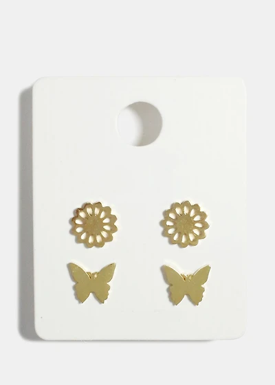 Flower and Butterfly Stud Earrings