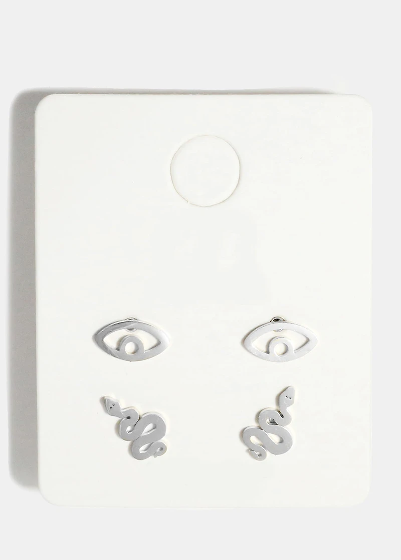Eye and Snake Stud Earring Set
