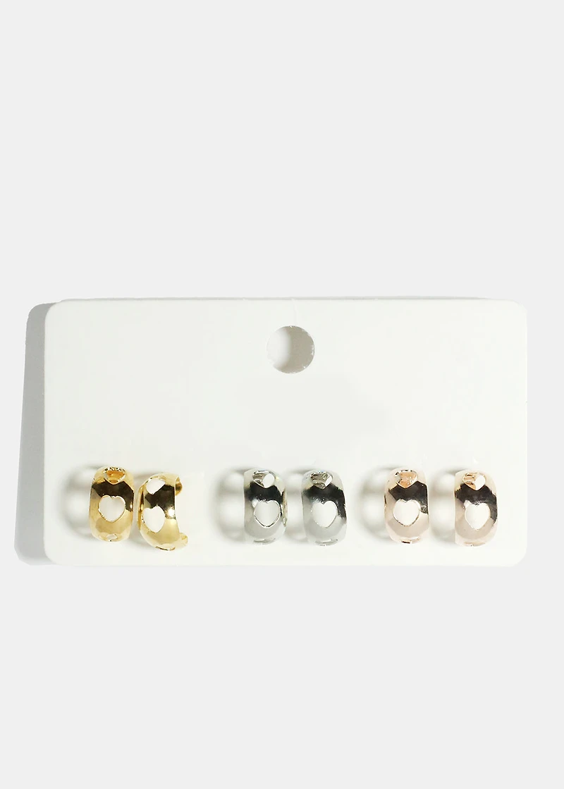 Small Open Heart Hoop Earring Set- 3 Pairs