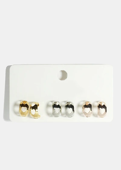 Small Open Heart Hoop Earring Set- 3 Pairs