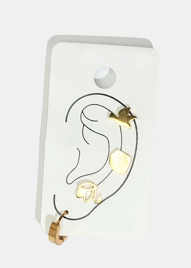 4-Piece Bird & Shell Stud Earrings