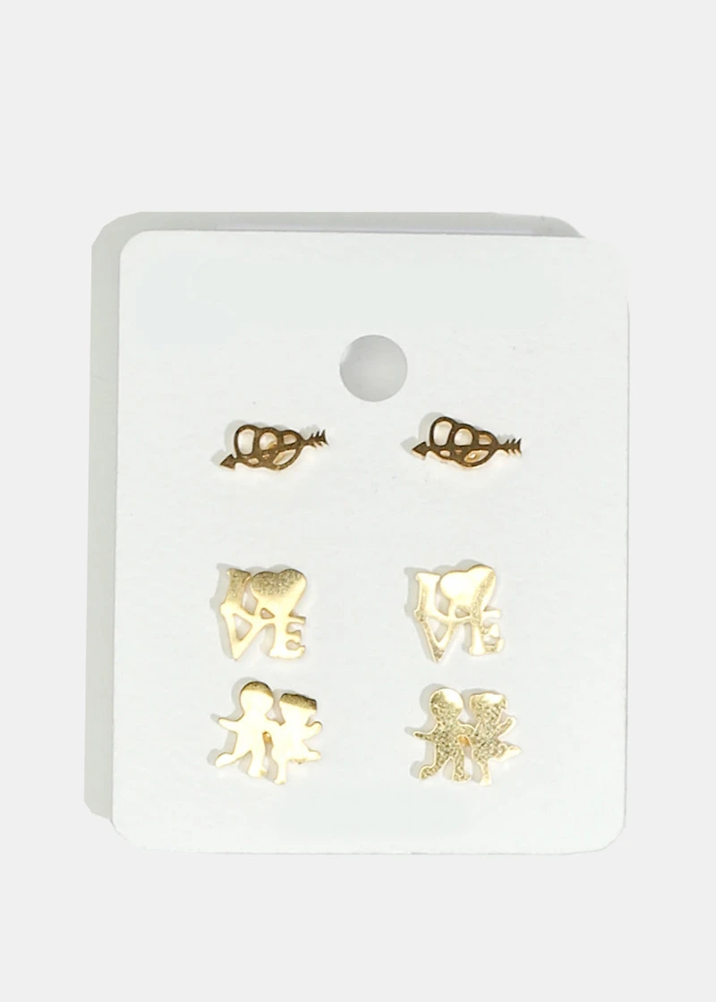 3-Pair Multi-Design Earring Set