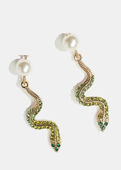 Rhinestone & Pearl Snake Earrings