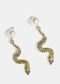 Rhinestone & Pearl Snake Earrings