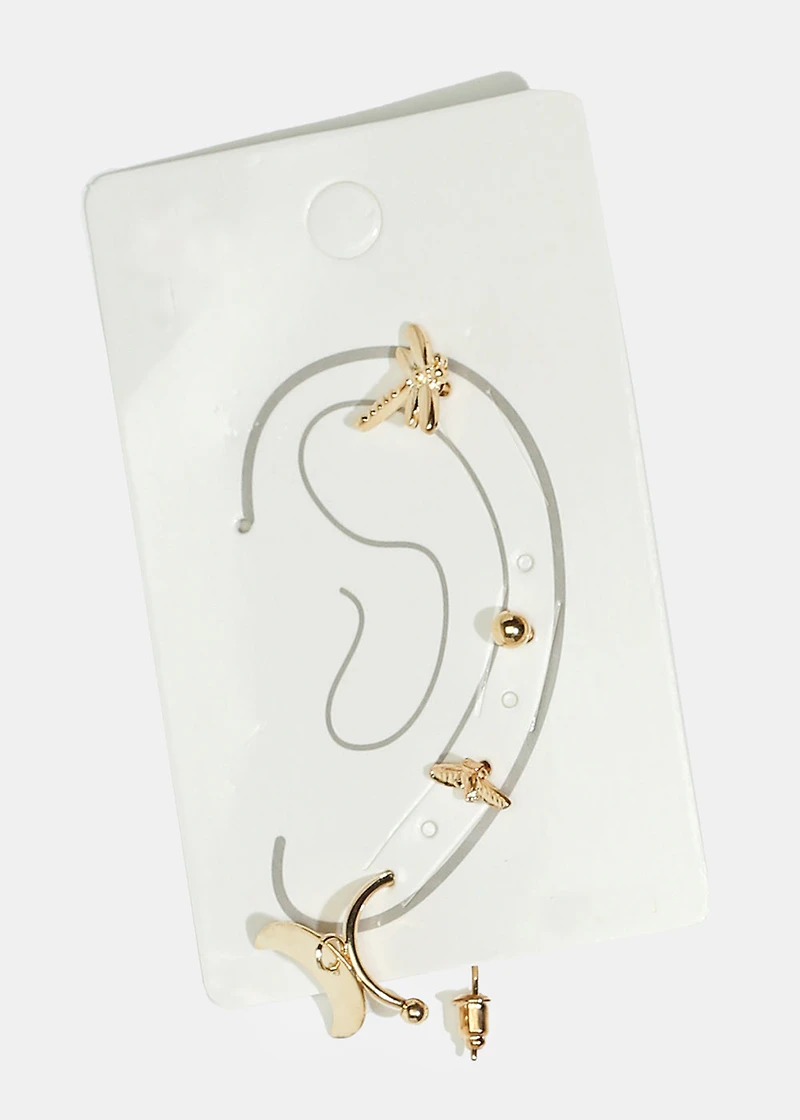 4-Piece Insect & Moon Earrings