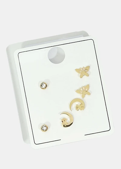 3-Pair Stud Earring Set