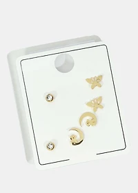 3-Pair Stud Earring Set