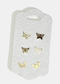 3-Pair Butterfly Stud Earrings