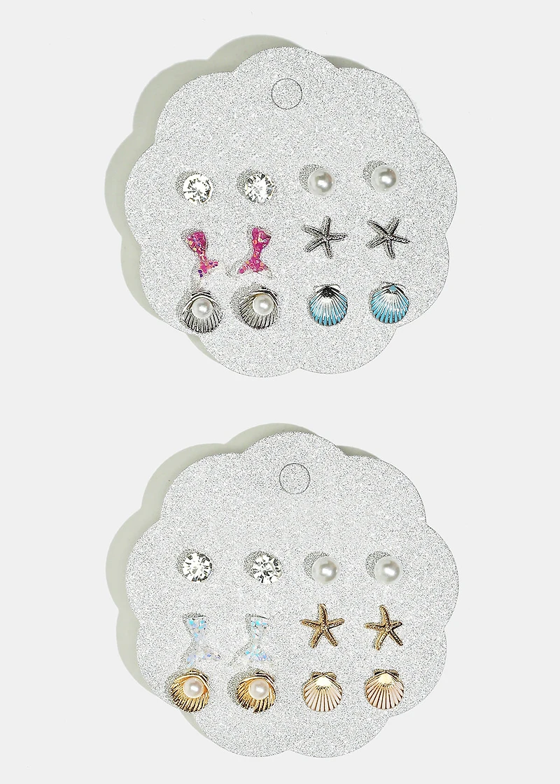 6-Pair Seashell Stud Earrings