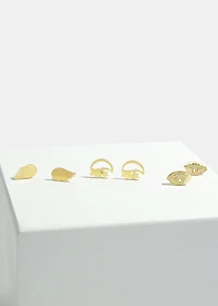 3-Pair Eye & Wings Stud Earrings