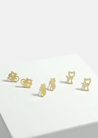 3-Pair Cats Stud Earrings Set