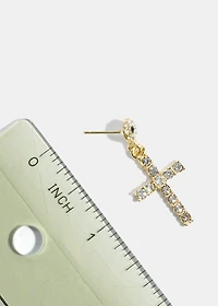 Rhinestone-Studded Cross Dangle Earrings
