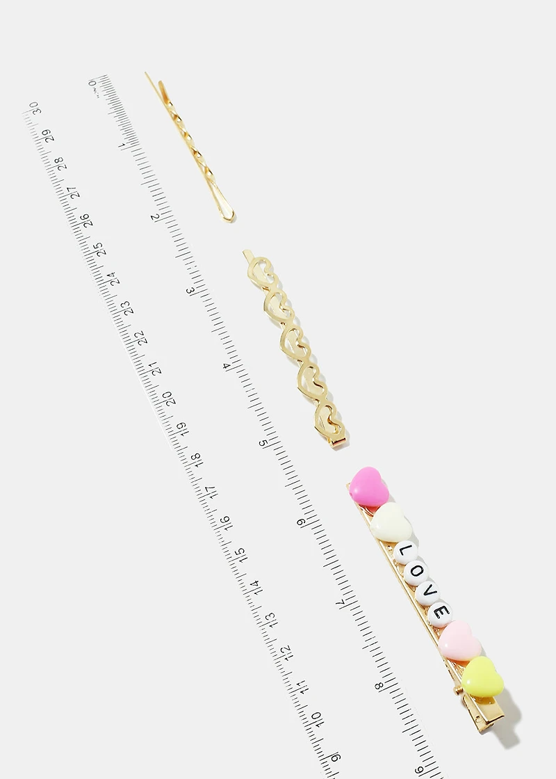 3-Piece "LOVE" & Heart Hairpins