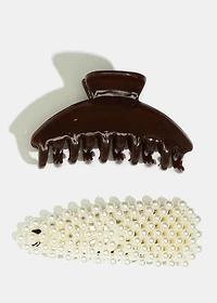 2-Piece Pearl-Studded Snap & Jaw Clip