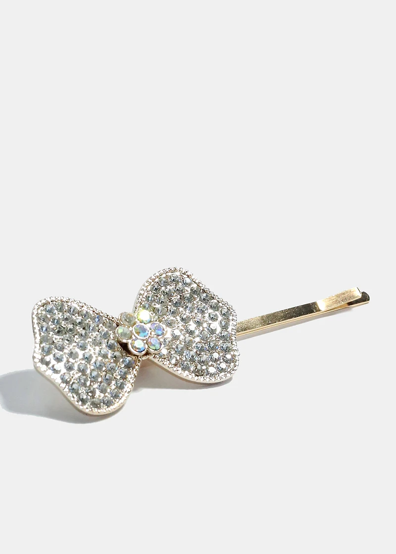 Rhinestone-Studded Bow Hair Pin