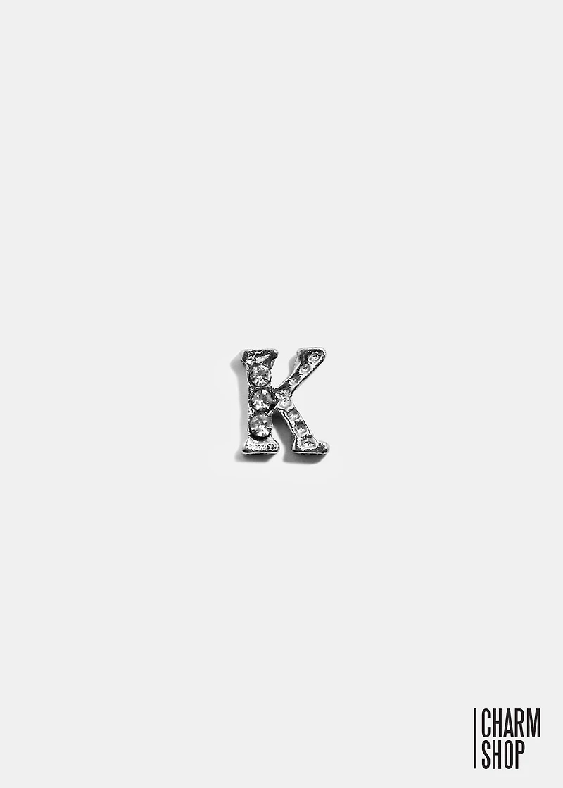 Silver K Initial With Rhinestones Locket Charm
